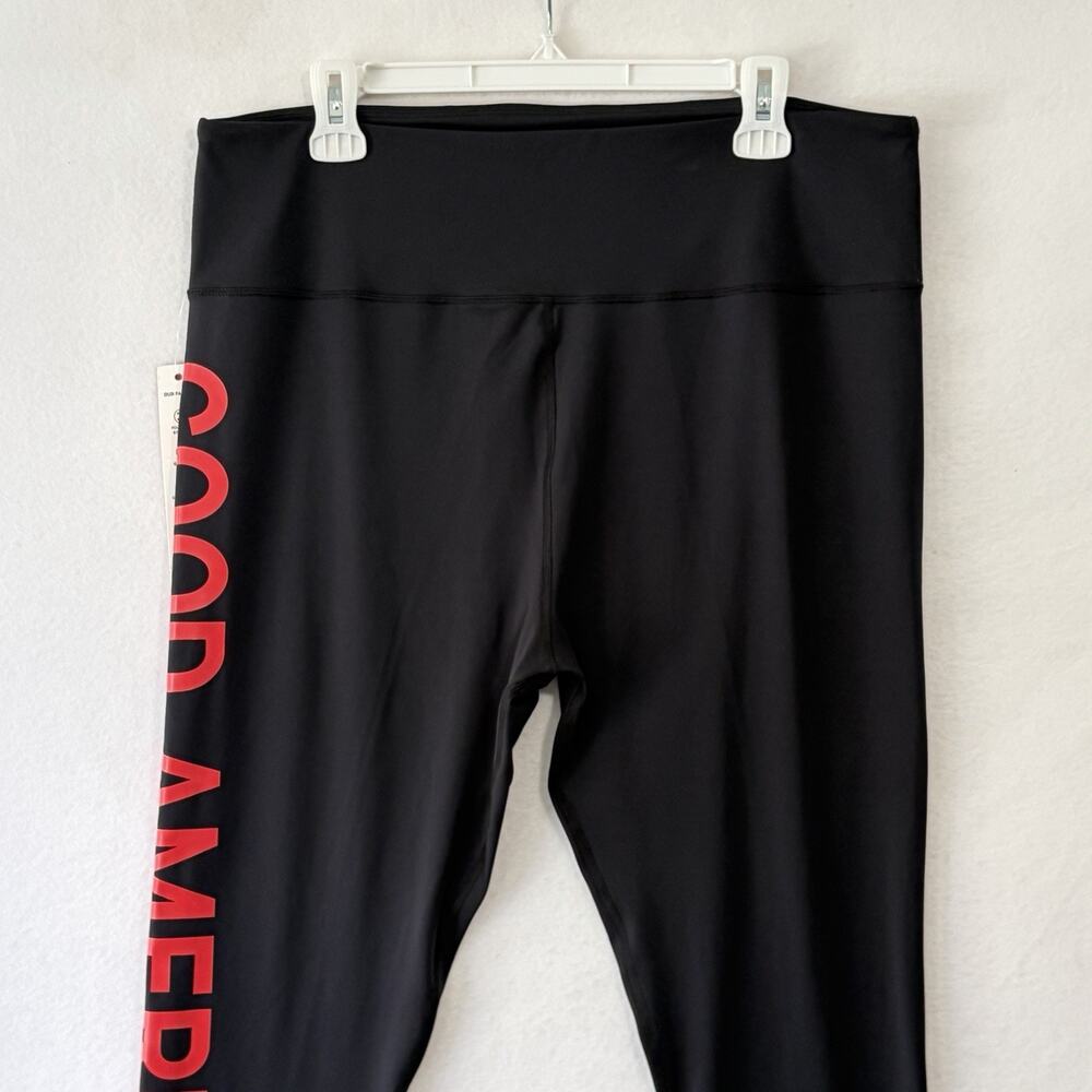 Good American Core Power Red Logo Black Leggings Workout Wear Size 6 NEW